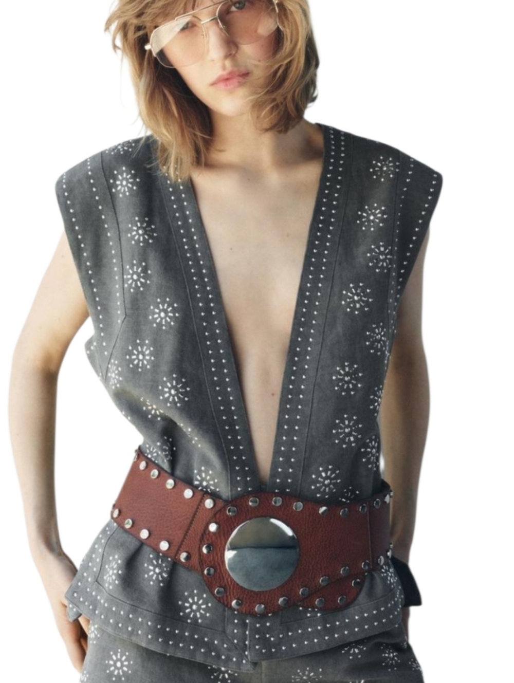 Zara Gray Embelished Op3n Vest Size XS